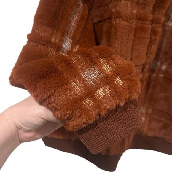 Anthropologie Plaid Teddy Bomber Jacket Rich Rust Cozy Soft Cabin Holiday 1X - Picture 8 of 13